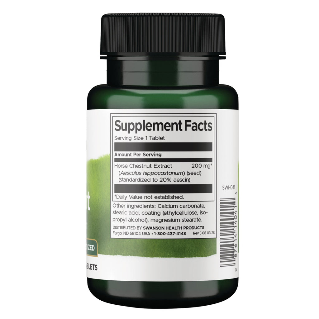SWH041 | Back label with Supplement Facts for Horse Chestnut Extract 200 mg, serving size 1 timed-release tablet - Thumbnail