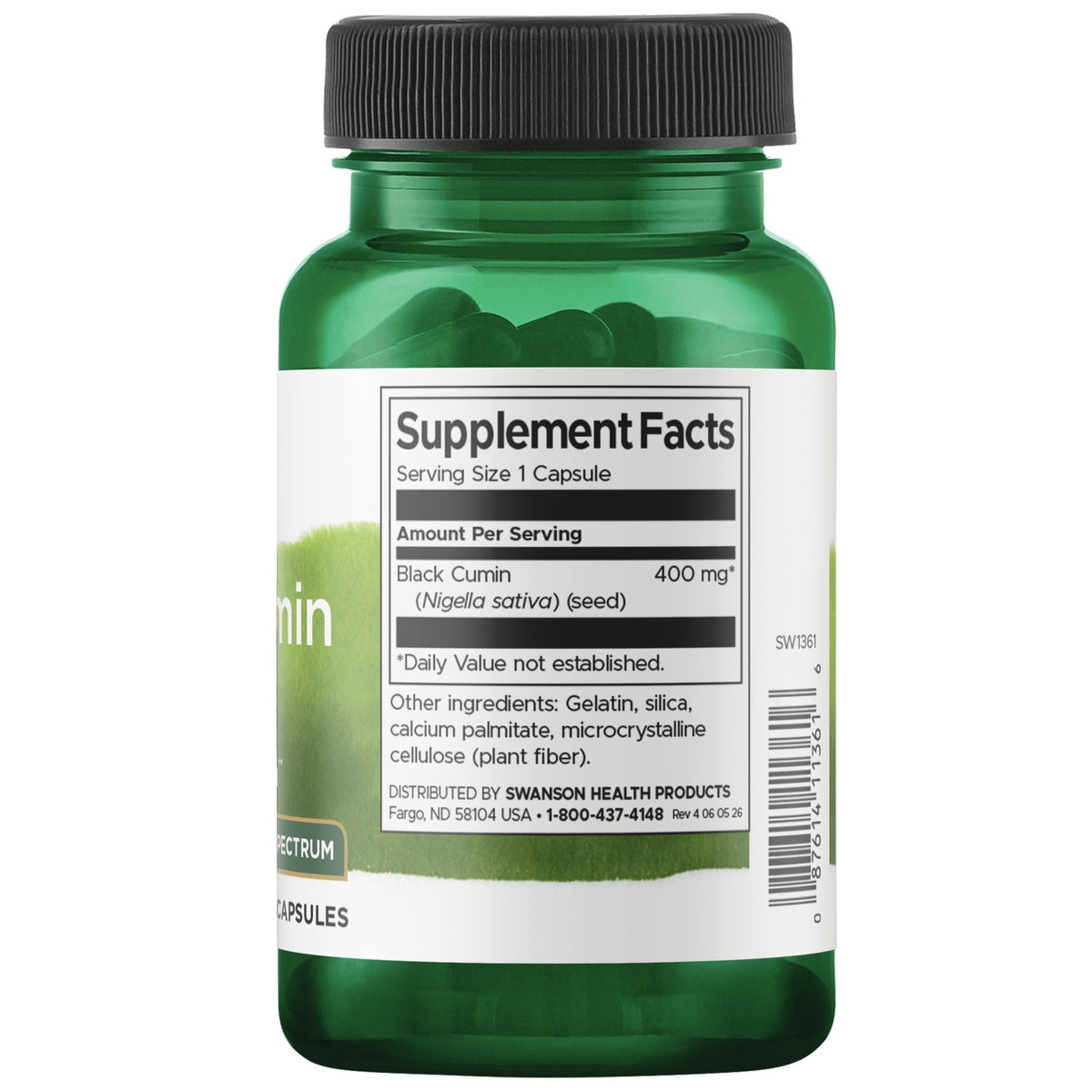 SW1361 | Back label with supplement facts and serving information