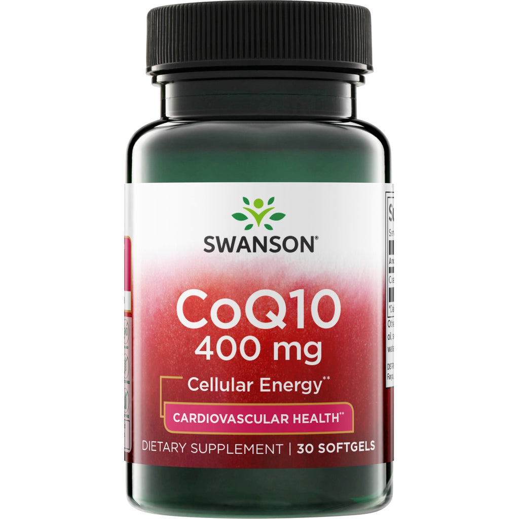 SWU716 | Swanson CoQ10 dietary supplement bottle, 400 mg per softgel, maximum potency, 30 softgels, Cardiovascular Health - Thumbnail