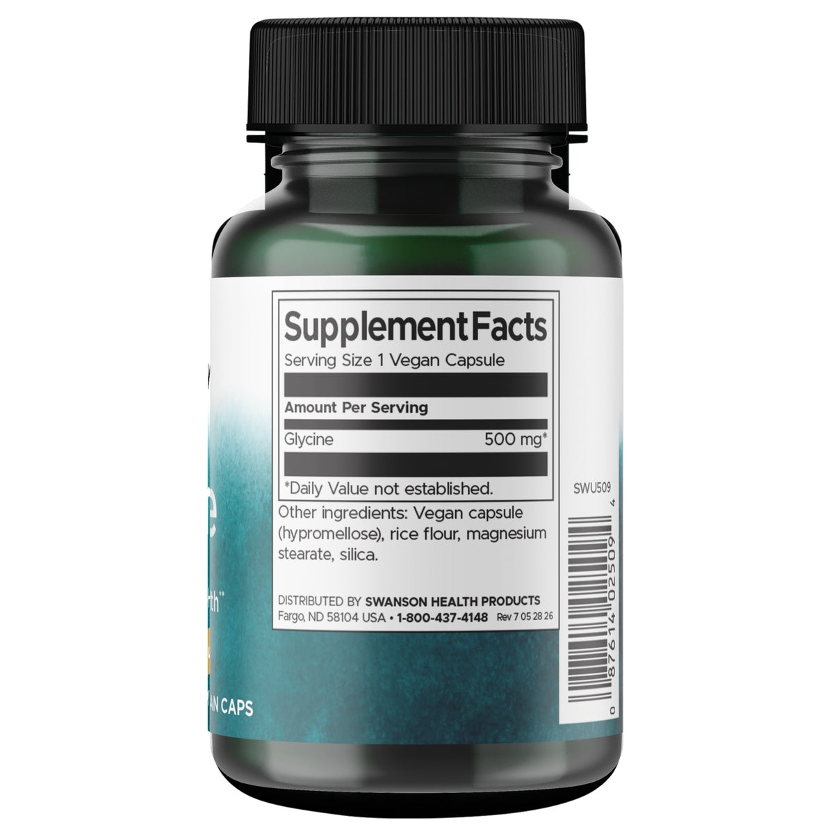 SWU509 | Back label with supplement facts and serving information