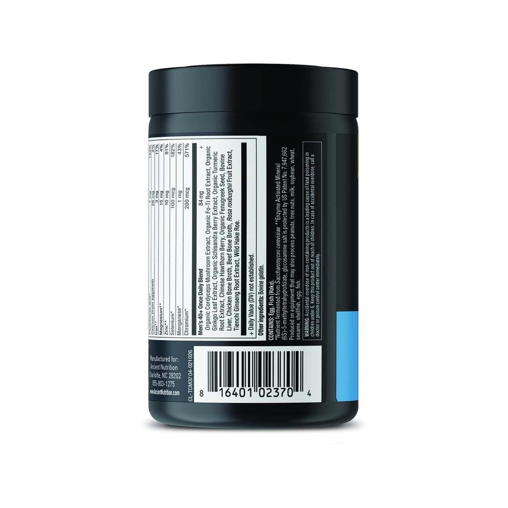 ATN055 | Back label of Ancient Nutrition Men's 40+ Once Daily Blend supplement bottle - Thumbnail