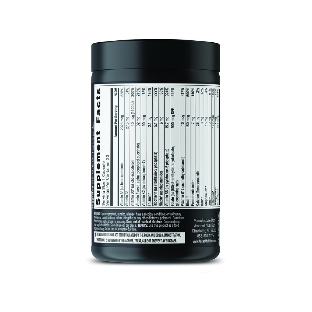 ATN055 | Supplement Facts panel for Ancient Nutrition capsules, with ingredients and warnings - Thumbnail