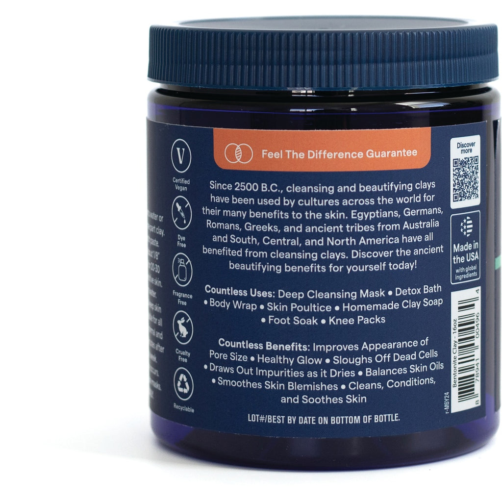 TM087 | Back label of clay jar with 'Feel The Difference Guarantee' and icons for Vegan, Dye Free, Fragrance Free, Cruelty Free - Thumbnail