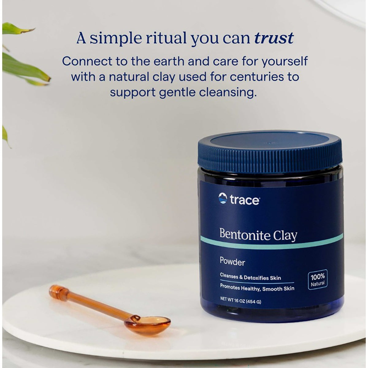 TM087 | Trace Bentonite Clay Powder jar with spoon and cleansing message