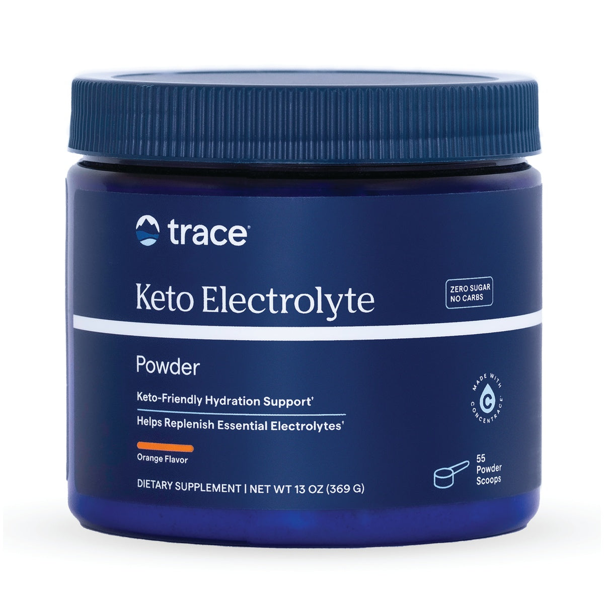 TM162 | Trace Keto Electrolyte Powder jar, Orange flavor, zero sugar, 55 scoops, 13 oz
