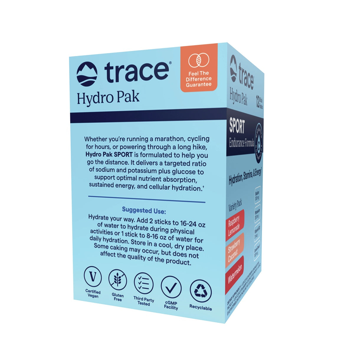 TM182 | Trace Hydro Pak Sport endurance electrolyte drink mix box, 12 stick packs