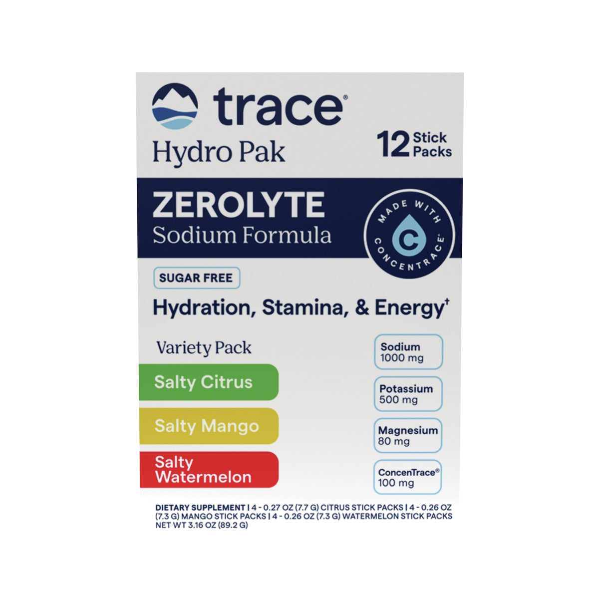 TM183 | Trace Hydro Pak Zerolyte sodium formula variety pack, 12 stick packs