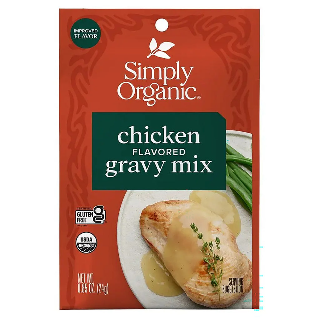 SMP049 | Simply Organic chicken flavored gravy mix packet showing plated chicken with gravy and USDA Organic logo - Thumbnail