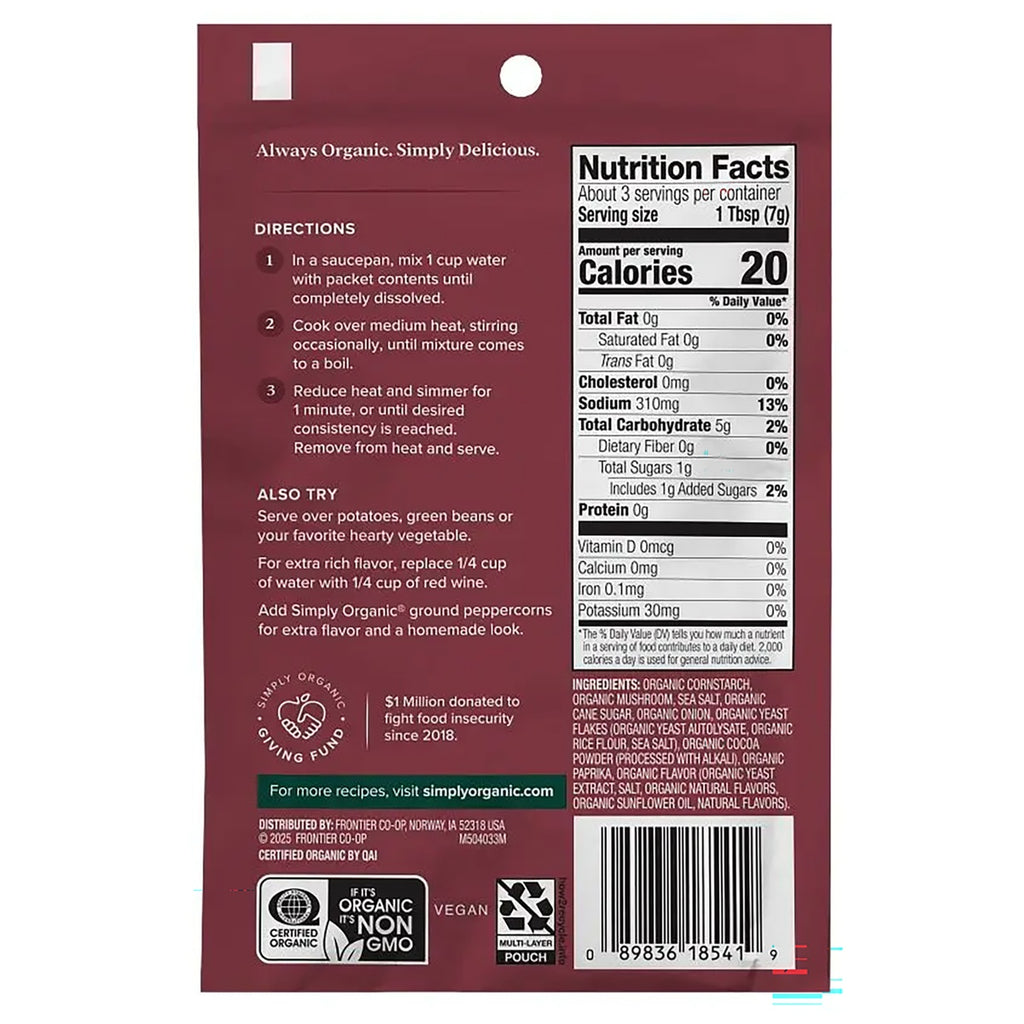 SMP050 | Simply Organic packet back with nutrition facts, directions, tips, QR code, and barcode - Thumbnail