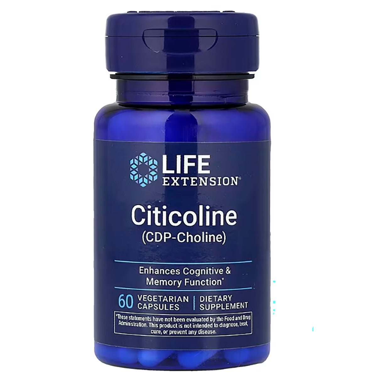 LE580 | Life Extension Citicoline (CDP-Choline) dietary supplement bottle, 60 vegetarian capsules