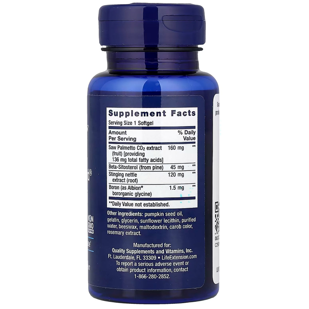 LE266 | Supplement bottle showing the Supplement Facts panel and softgel ingredients
