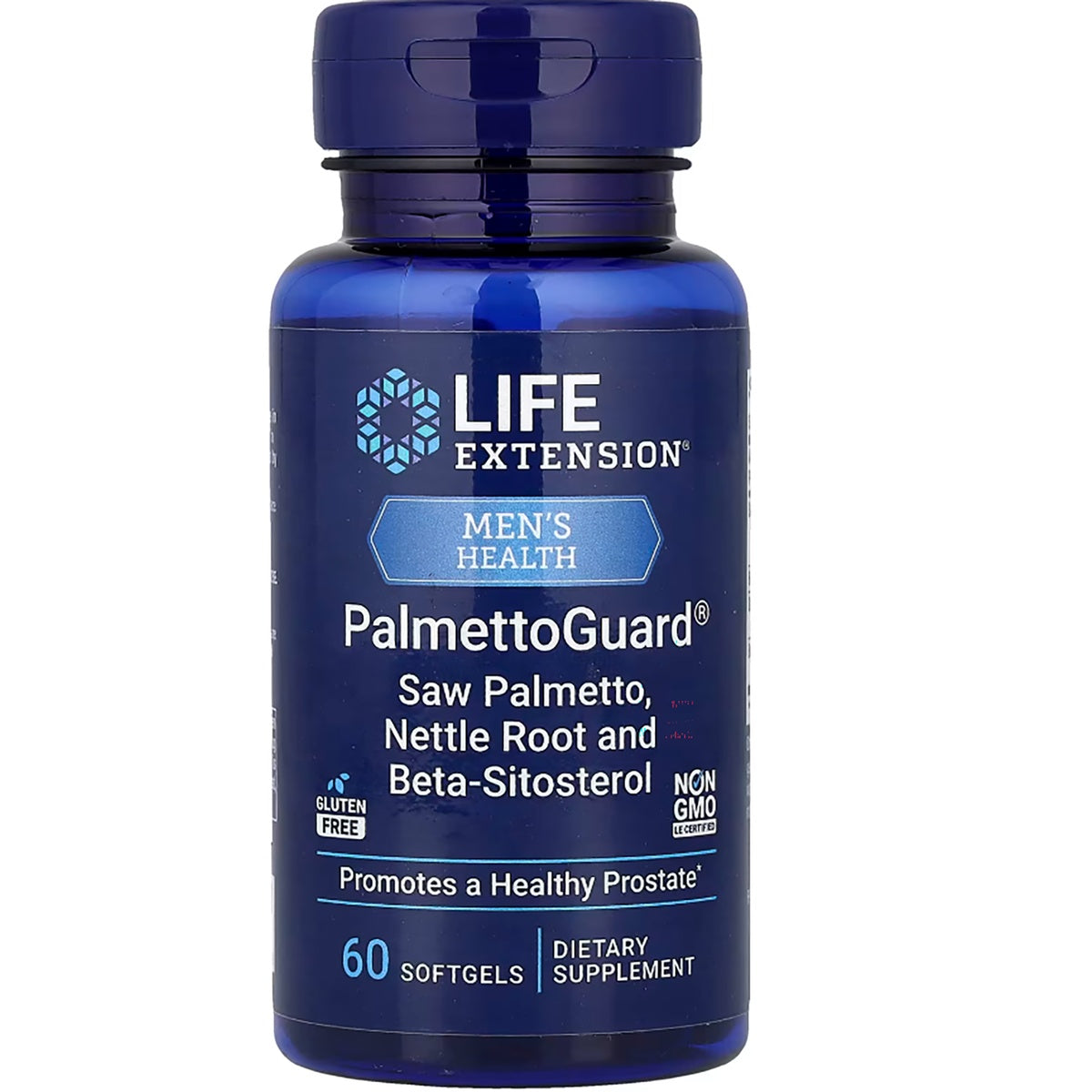 LE266 | Life Extension PalmettoGuard bottle, 60 softgels, men's health dietary supplement label