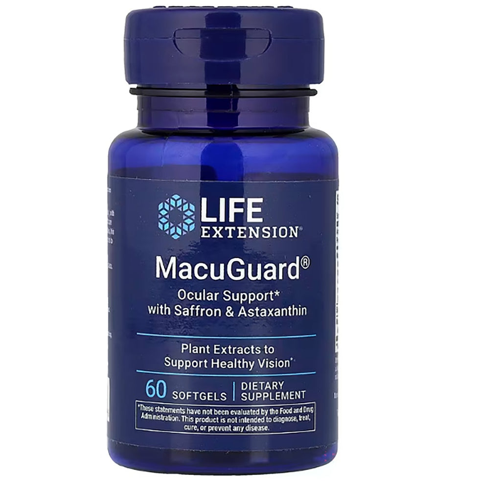 LE400 | Life Extension MacuGuard bottle, ocular support with saffron & astaxanthin, 60 softgels dietary supplement - Thumbnail