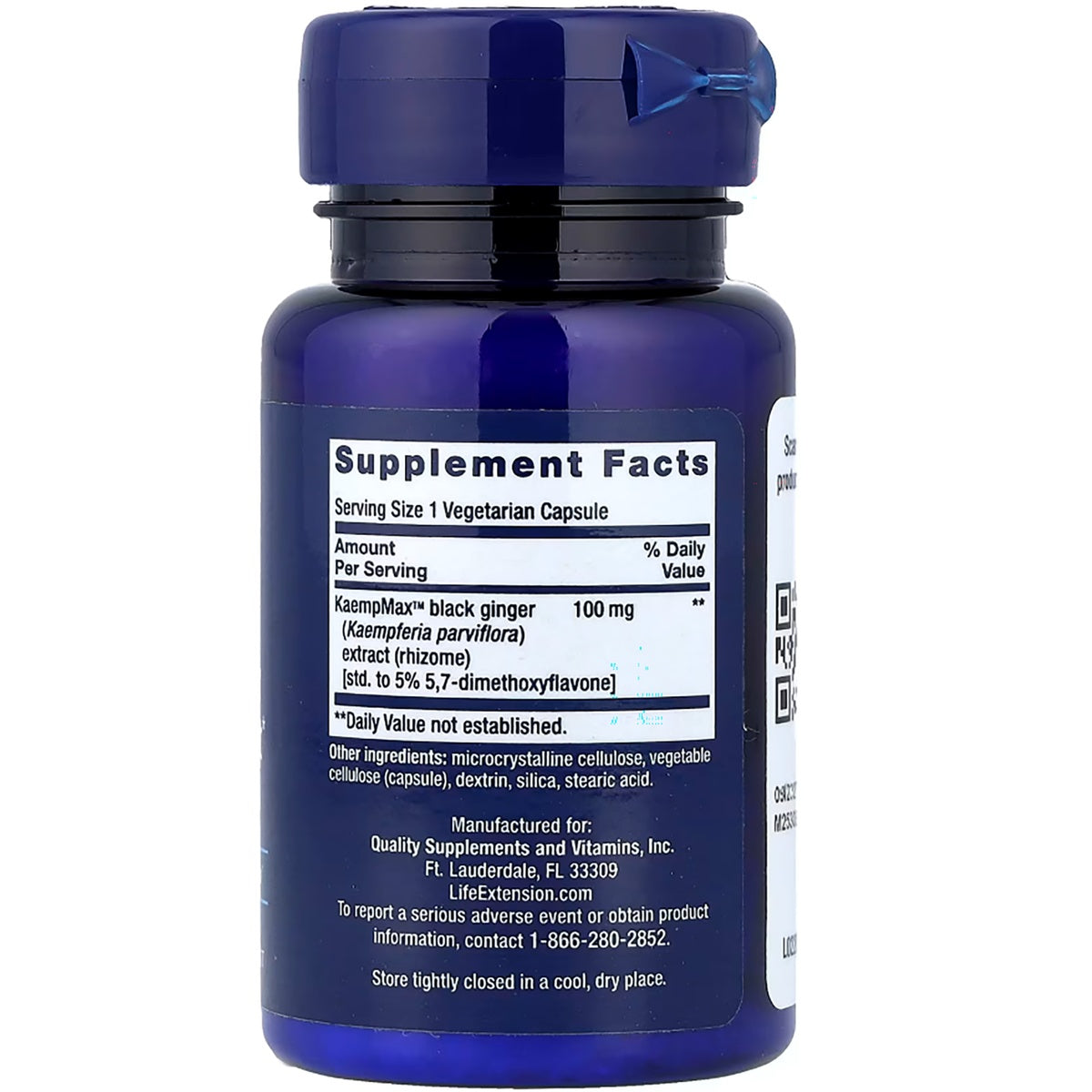 LE455 | Back of bottle showing Supplement Facts for black ginger extract capsules