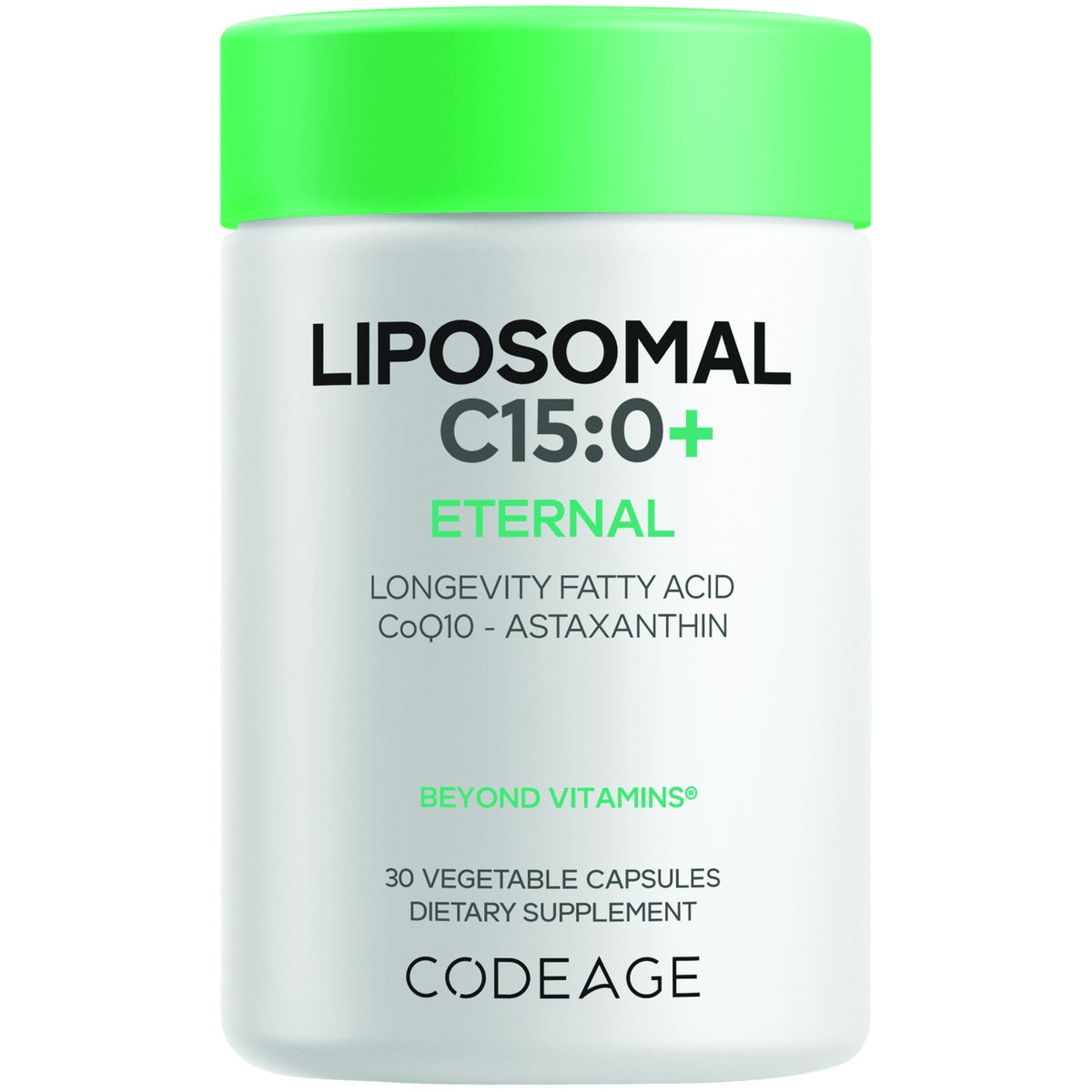 CDG077 | Codeage Liposomal C15:0+ Eternal dietary supplement bottle, 30 vegetable capsules