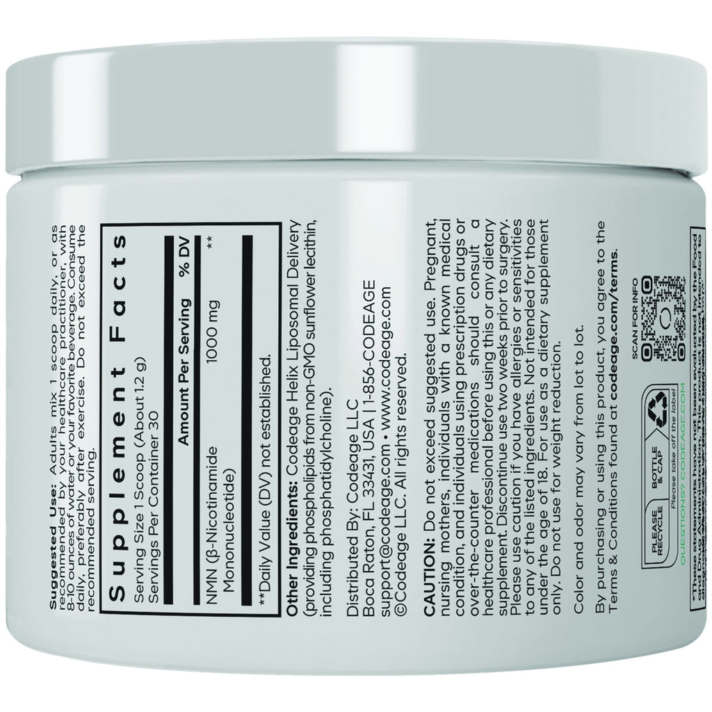 CDG081 | Supplement facts label for Codeage NMN, 1000 mg per serving, with ingredients and caution text - Thumbnail