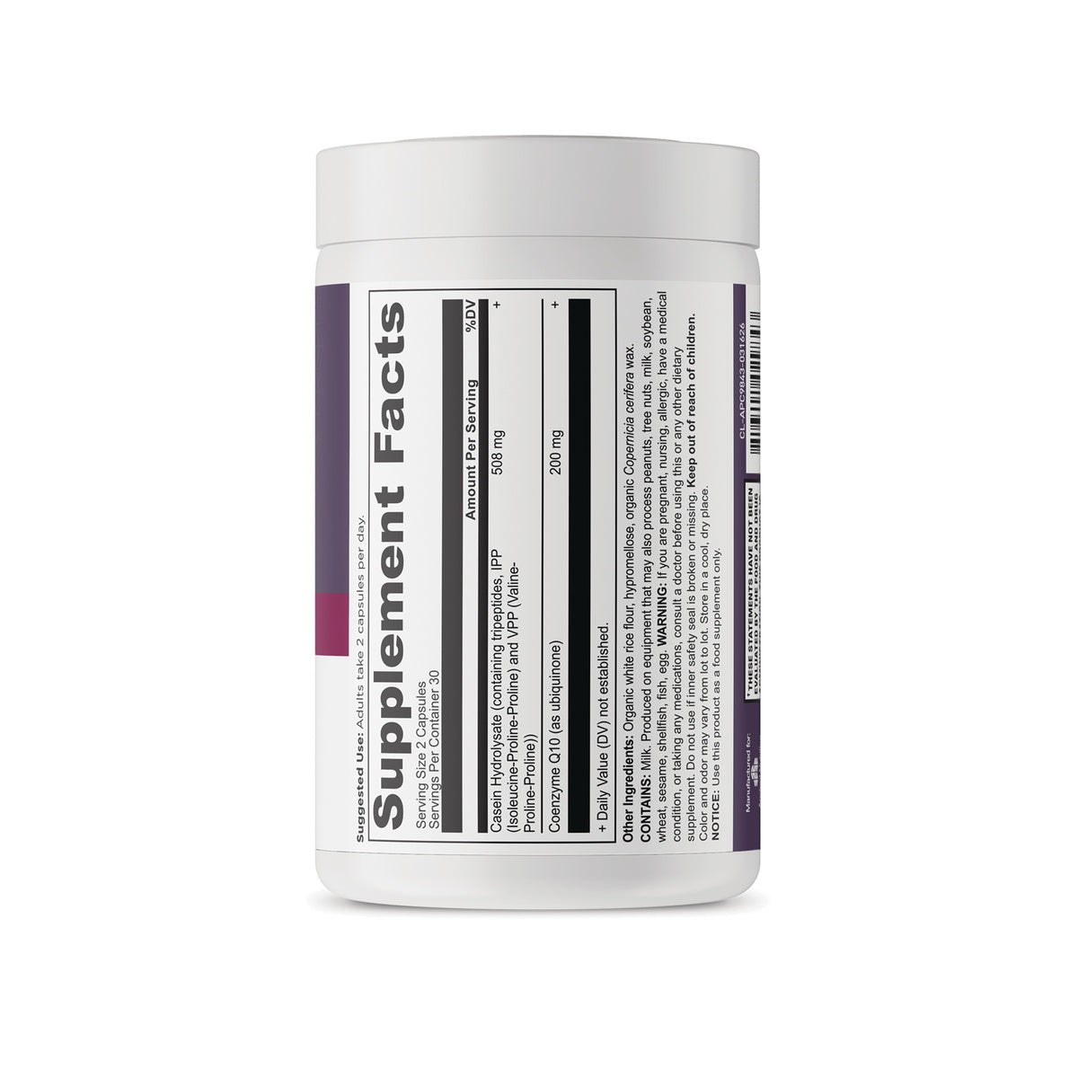 ATN155 | Supplement facts panel on bottle showing ingredients, amounts, and warnings