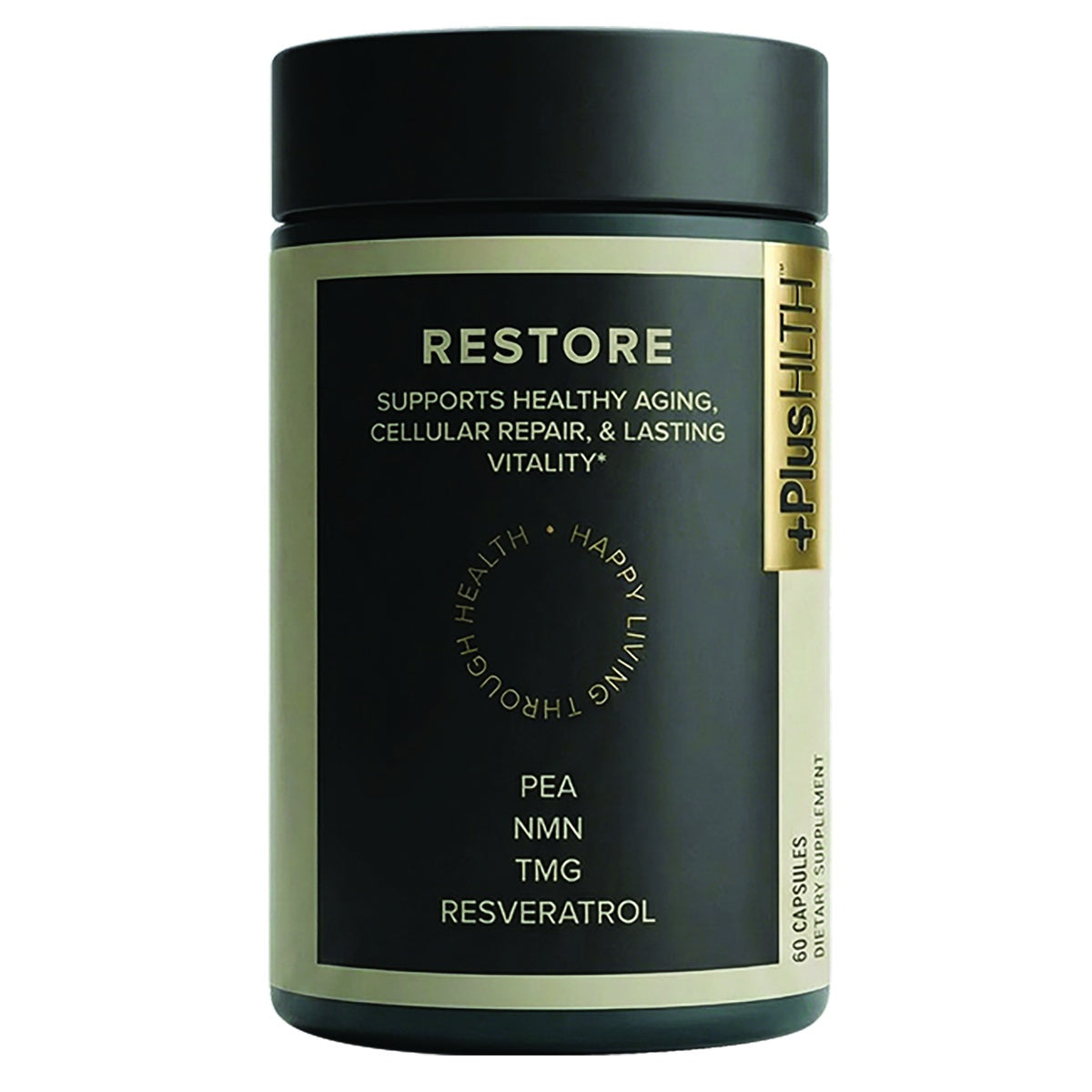 CV058 | Restore dietary supplement bottle with PEA, NMN, TMG, and resveratrol, 60 capsules