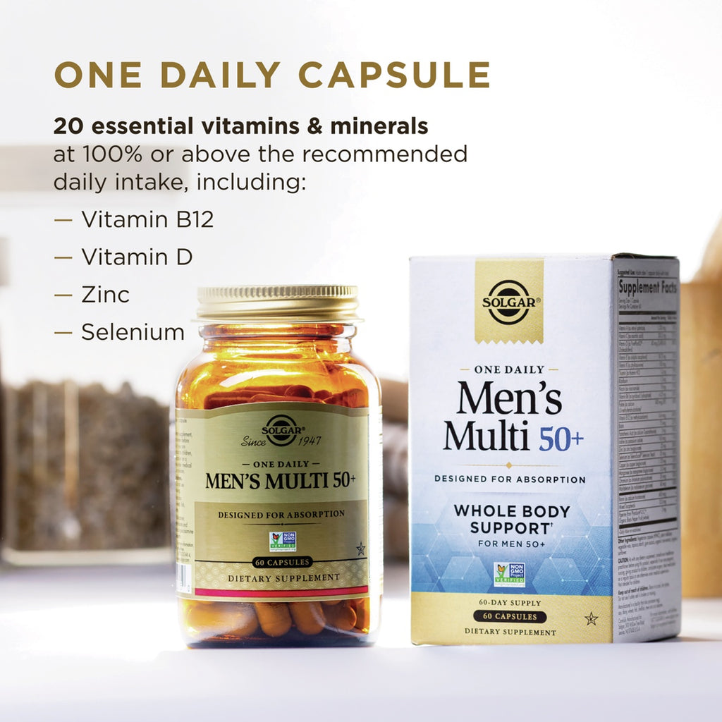 SLG382 | Men’s Multi 50+ capsules and box with 20 essential vitamins and minerals - Thumbnail