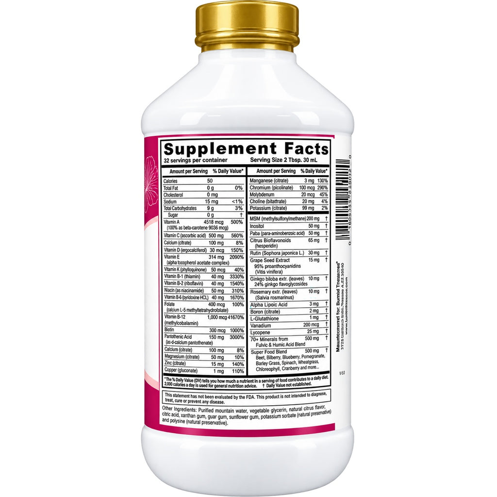 BTR004 | Back of white supplement bottle showing Supplement Facts nutrition panel and ingredients text - Thumbnail