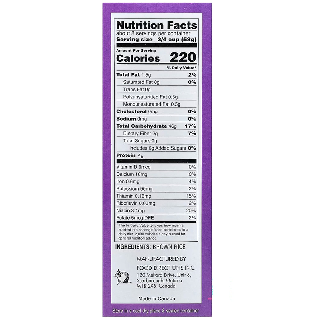 TKY007 | Nutrition facts and ingredients for Tinkyada brown rice pasta with cooking instructions on package back - Thumbnail