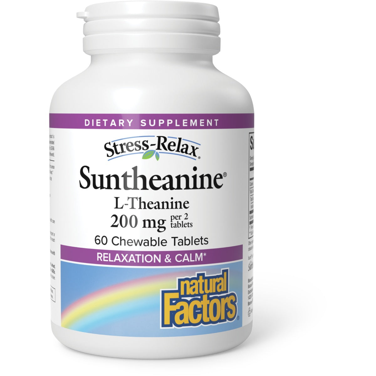 NFC030 | Natural Factors Suntheanine L-Theanine 100 mg bottle, 60 chewable tablets front label
