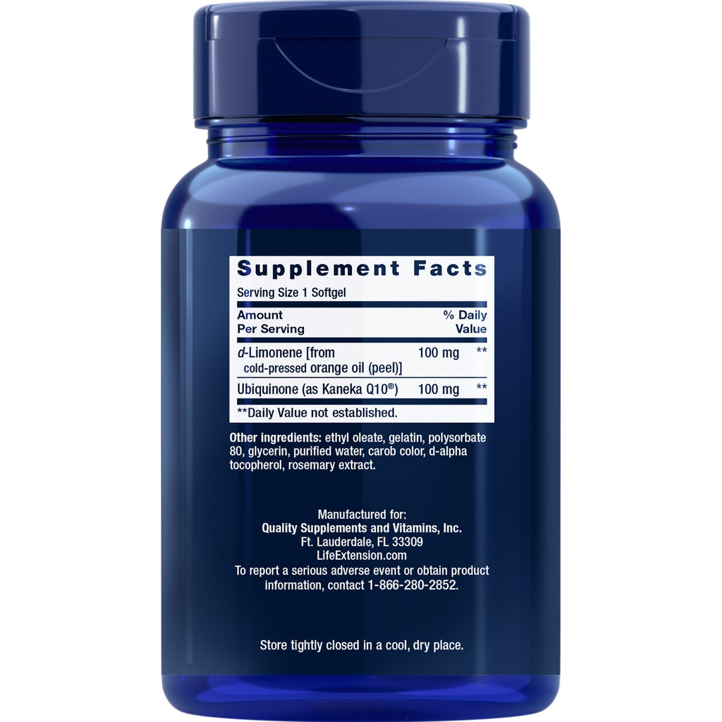 LE552 | Back of blue supplement bottle showing Supplement Facts panel listing serving size 1 softgel and ingredients - Thumbnail