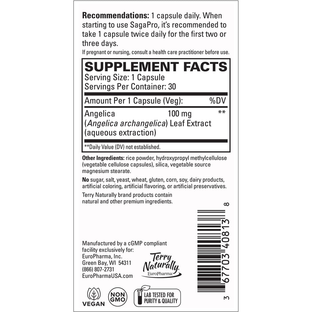 EUR030 | back of supplement box showing Supplement Facts, ingredient list, recommendations, and Vegan Non-GMO label - Thumbnail