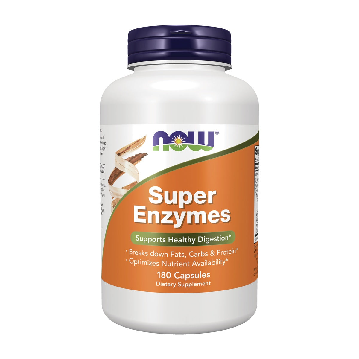NWF098 | NOW Super Enzymes supplement bottle, 180 capsules, labeled Supports Healthy Digestion