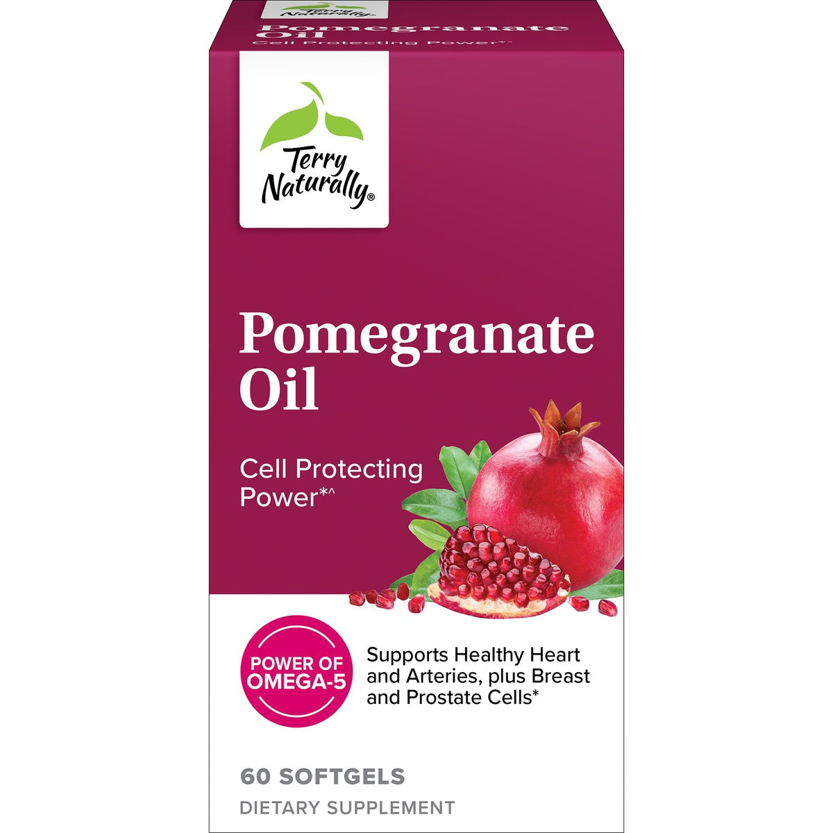 EUR047 | Terry Naturally Pomegranate Seed Oil box front showing Cell Protecting Power and 60 Softgels