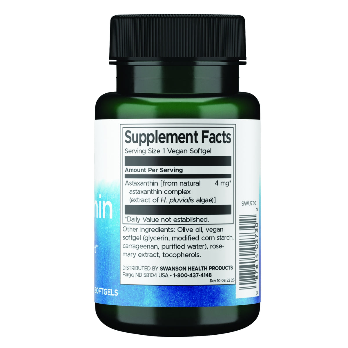 SWU730 | Back label with supplement facts and serving information