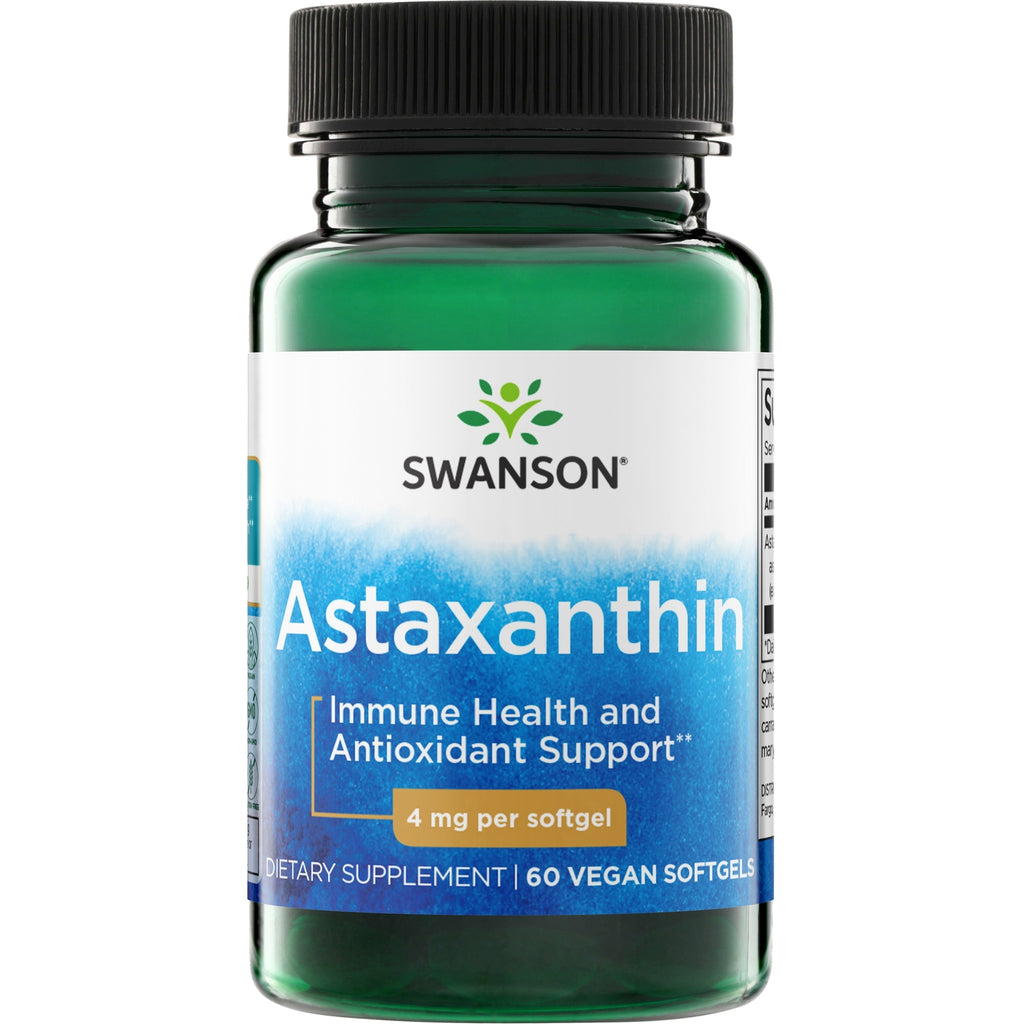 SWU730 | Swanson Astaxanthin supplement bottle, 4 mg per softgel, 60 softgels, Immune Health and Antioxidant Support - Thumbnail