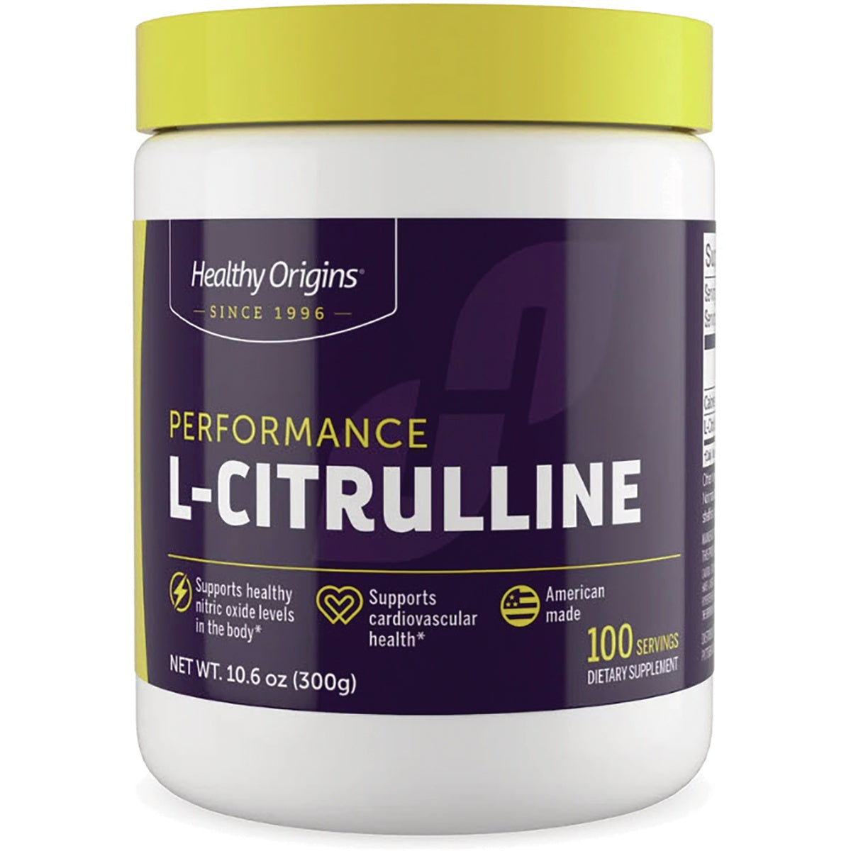 HRG202 | Healthy Origins Performance L-CITRULLINE supplement jar with yellow lid, 10.6 oz label