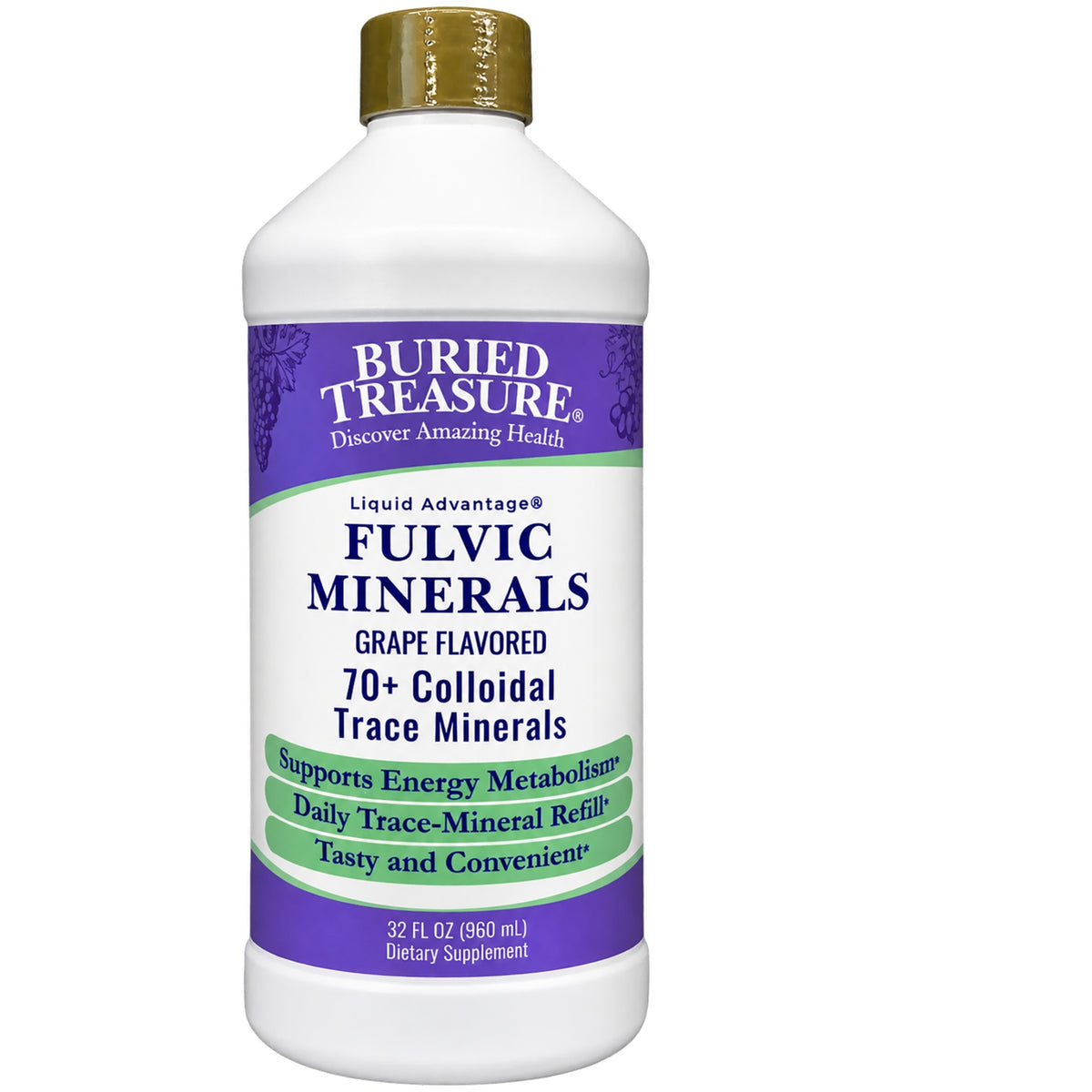 BTR026 | Buried Treasure Fulvic Minerals grape flavored 33 fl oz bottle labeled 70+ Trace Minerals