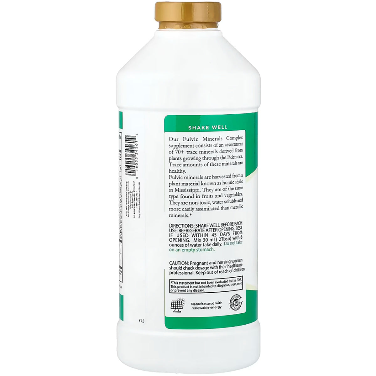 BTR029 | back label of white supplement bottle showing directions, ingredients, icons and SHAKE WELL header