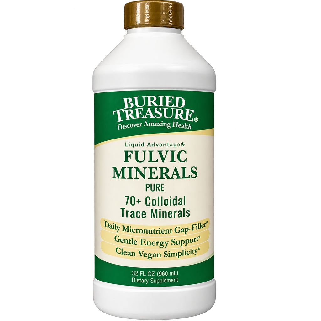 BTR029 | Buried Treasure Fulvic Minerals liquid supplement bottle, Pure 70+ trace minerals, vegan safe, 33 fl oz - Thumbnail