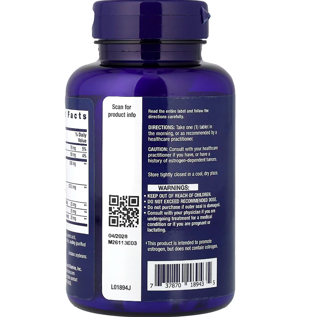 LE447 | Back label of blue supplement bottle showing directions, warnings, QR code and barcode - Thumbnail