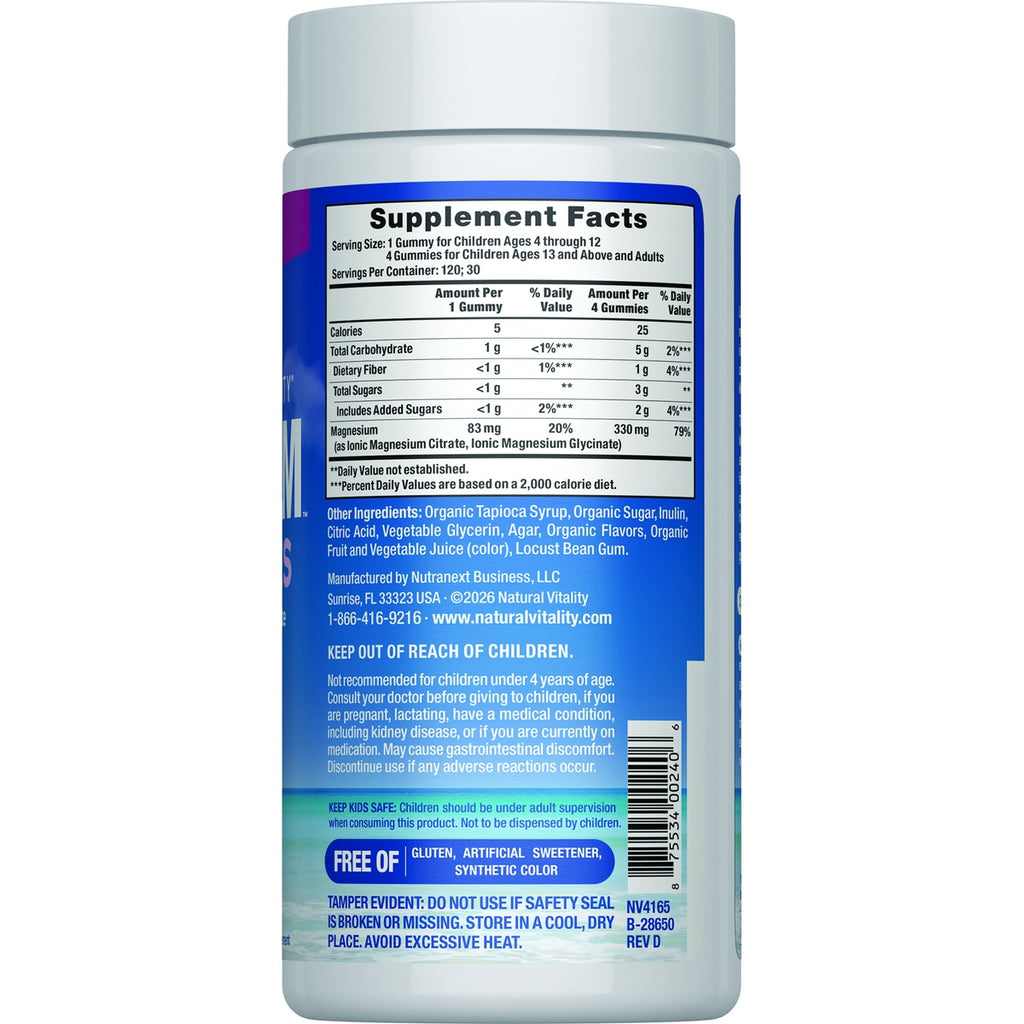 NVT041 | Back label of blue supplement bottle showing Supplement Facts panel, ingredients, and 330 mg magnesium per serving - Thumbnail