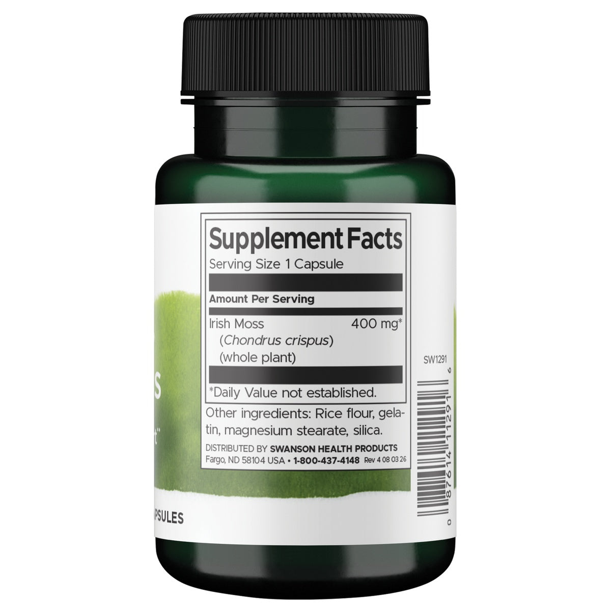 SW1291 | Back label with supplement facts and serving information