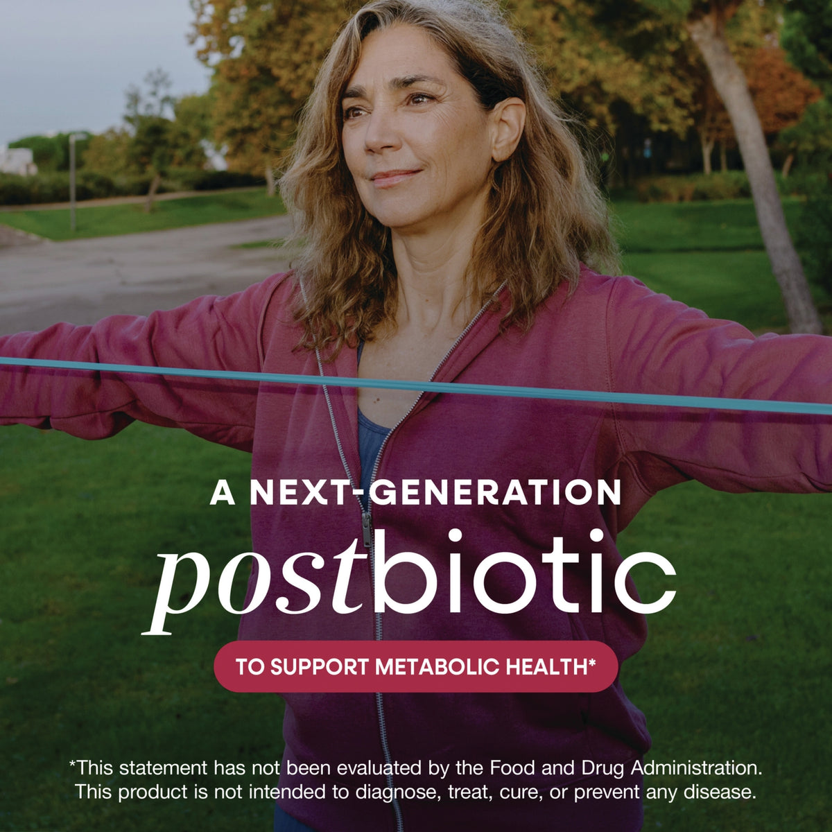 NW1078 | Product infographic with A Next-Generation Postbiotic and image of women exercising