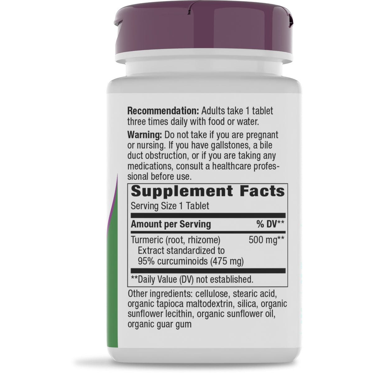 NW691 | Back label showing Supplement Facts panel, ingredients list, and warning text for turmeric supplement