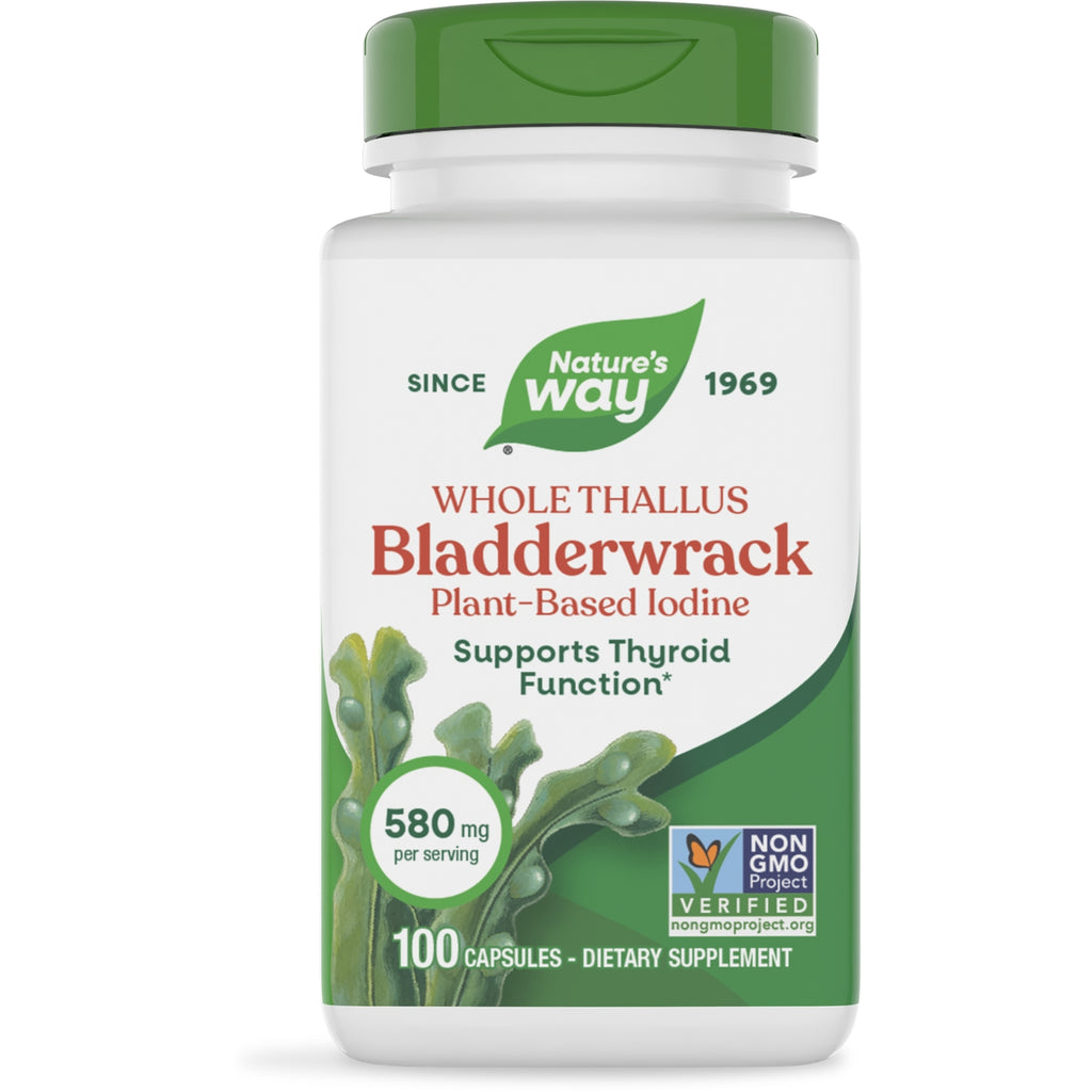 NW716 | Nature's Way Bladderwrack whole thallus supplement bottle, plant-based iodine, 100 vegan capsules - Thumbnail
