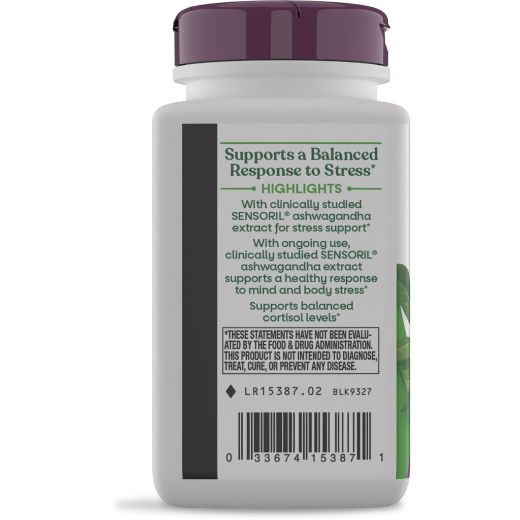 NW783 | back label of supplement bottle showing Supports a Balanced Response to Stress highlights and barcode - Thumbnail