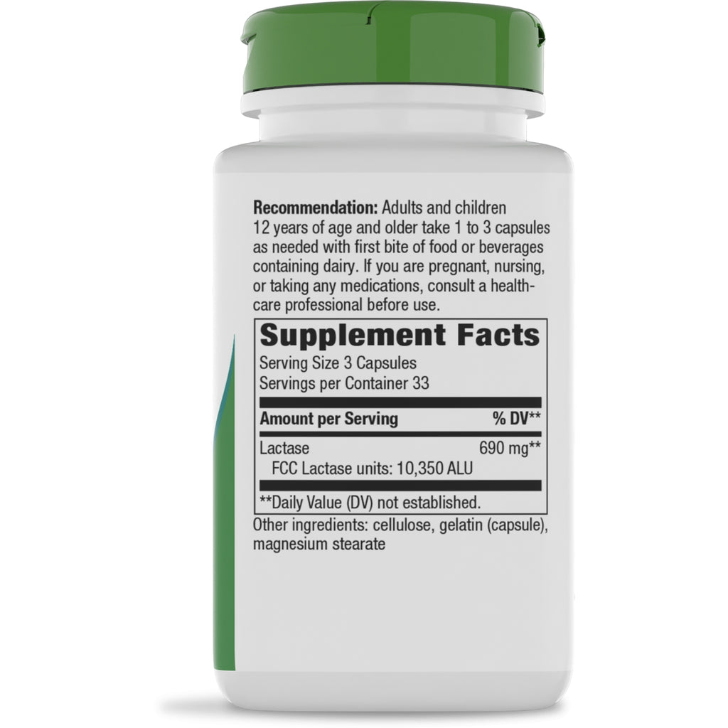 NW384 | Back of supplement bottle showing Supplement Facts panel with serving size and lactase 690 mg - Thumbnail