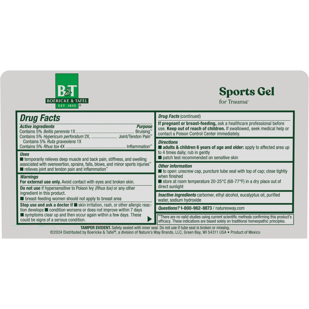 BRK013 | Back panel of Sports Gel packaging showing Drug Facts, active ingredients, directions and warnings - Thumbnail