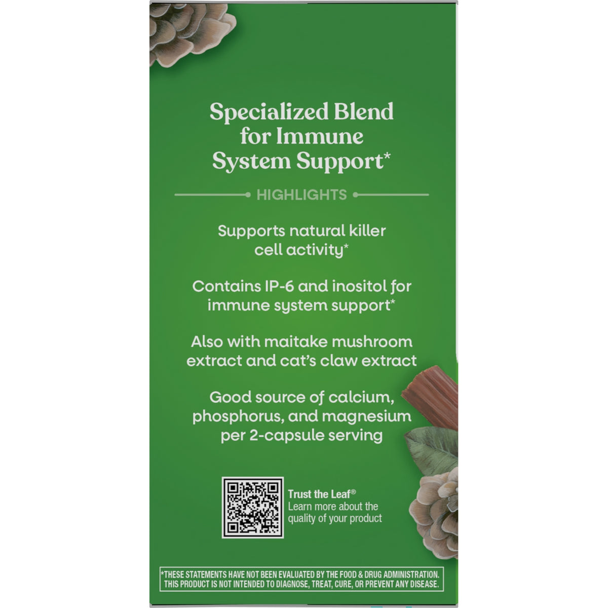 ET263 | Back panel listing IP-6, inositol, maitake extract and Cat's Claw extract with brief product info and NATURESWAY.COM