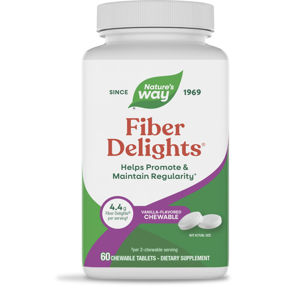 ET421 | Nature's Way Fiber Delights bottle, 60 vanilla-flavored chewable tablets