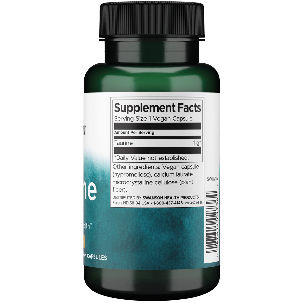 SWU736 | Back of label with supplement facts and serving information
