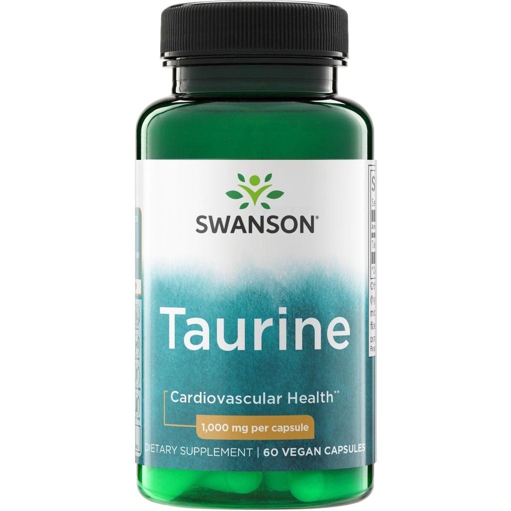 SWU736 | Swanson Taurine supplement bottle, 1,000 mg per capsule, 60 veggie caps, Cardiovascular Health - Thumbnail