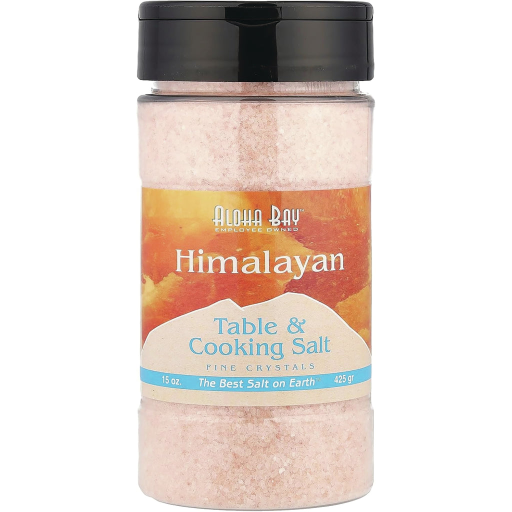 HMS014 | A spice shaker of Aloha Bay Himalayan Table & Cooking Salt showing orange label and pink fine crystals - Thumbnail